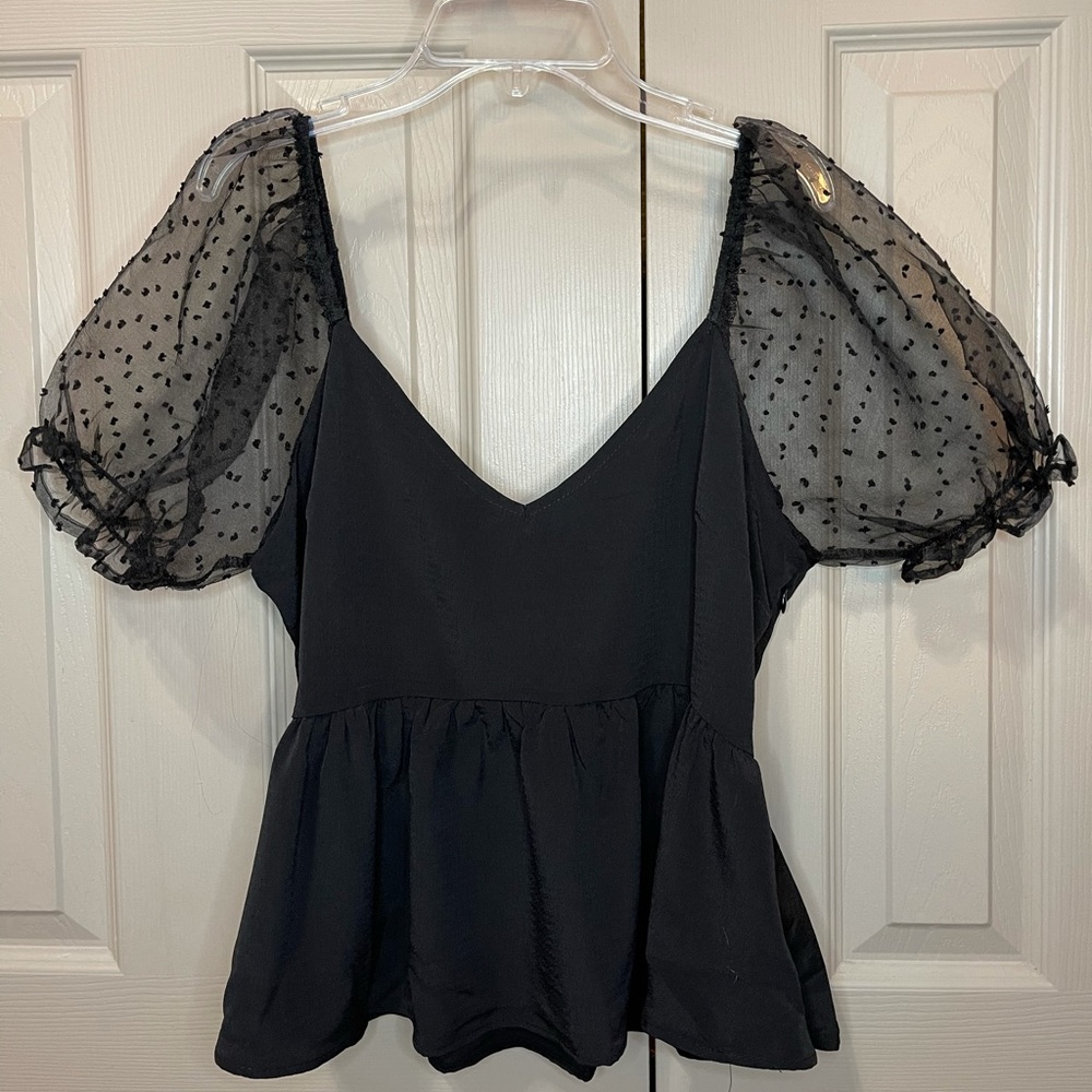 Black blouse with puffy sleeves